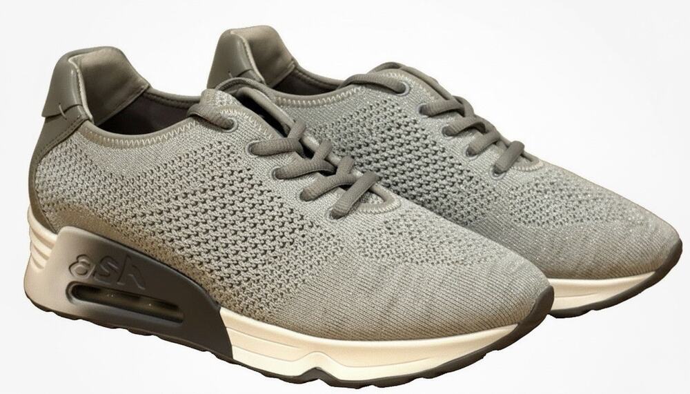 ASH Lucky S Women’s Sneakers EU 39 Silver Metallic Knit Wedge Athletic Shoes